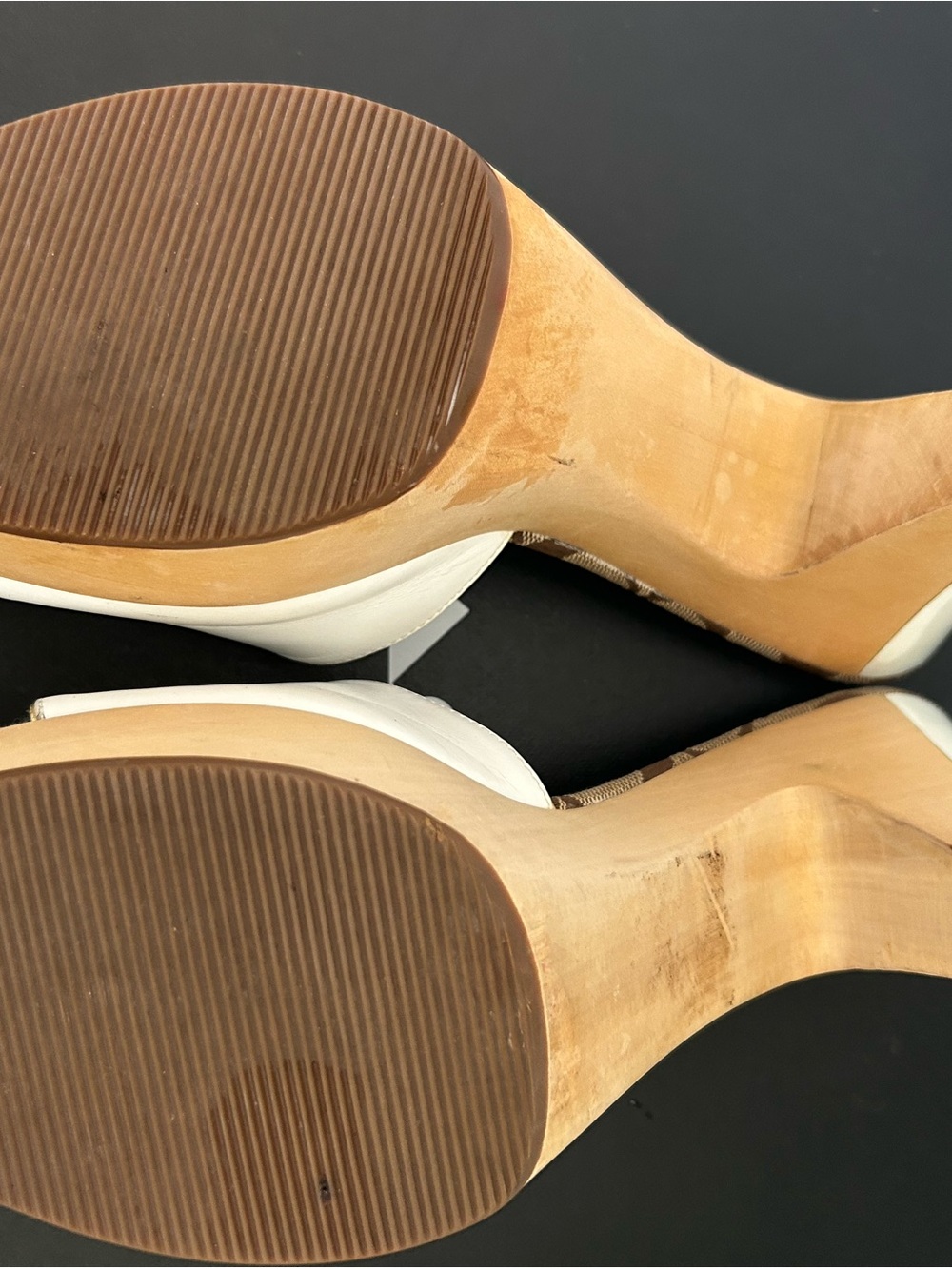 Coach White Leather and Brown Signature Logo Block Heel Mules - Picture 6 of 6